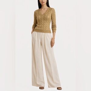 Polo Ralph Lauren Women's V-Neck Cable Knit Sweater Gold Size M